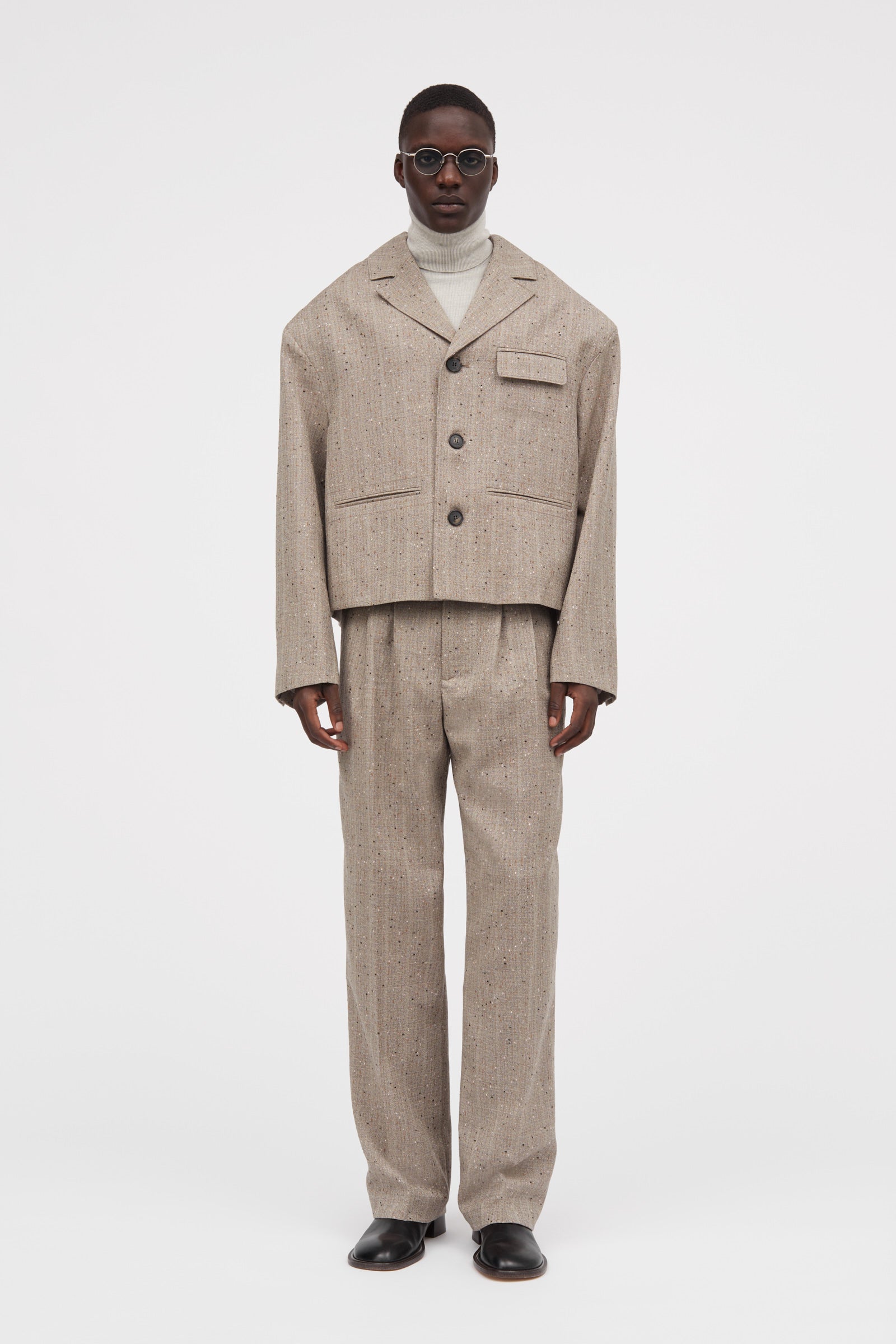 MKDT Studio Janus Speckled Thin Wool Jackets Brown Melange
