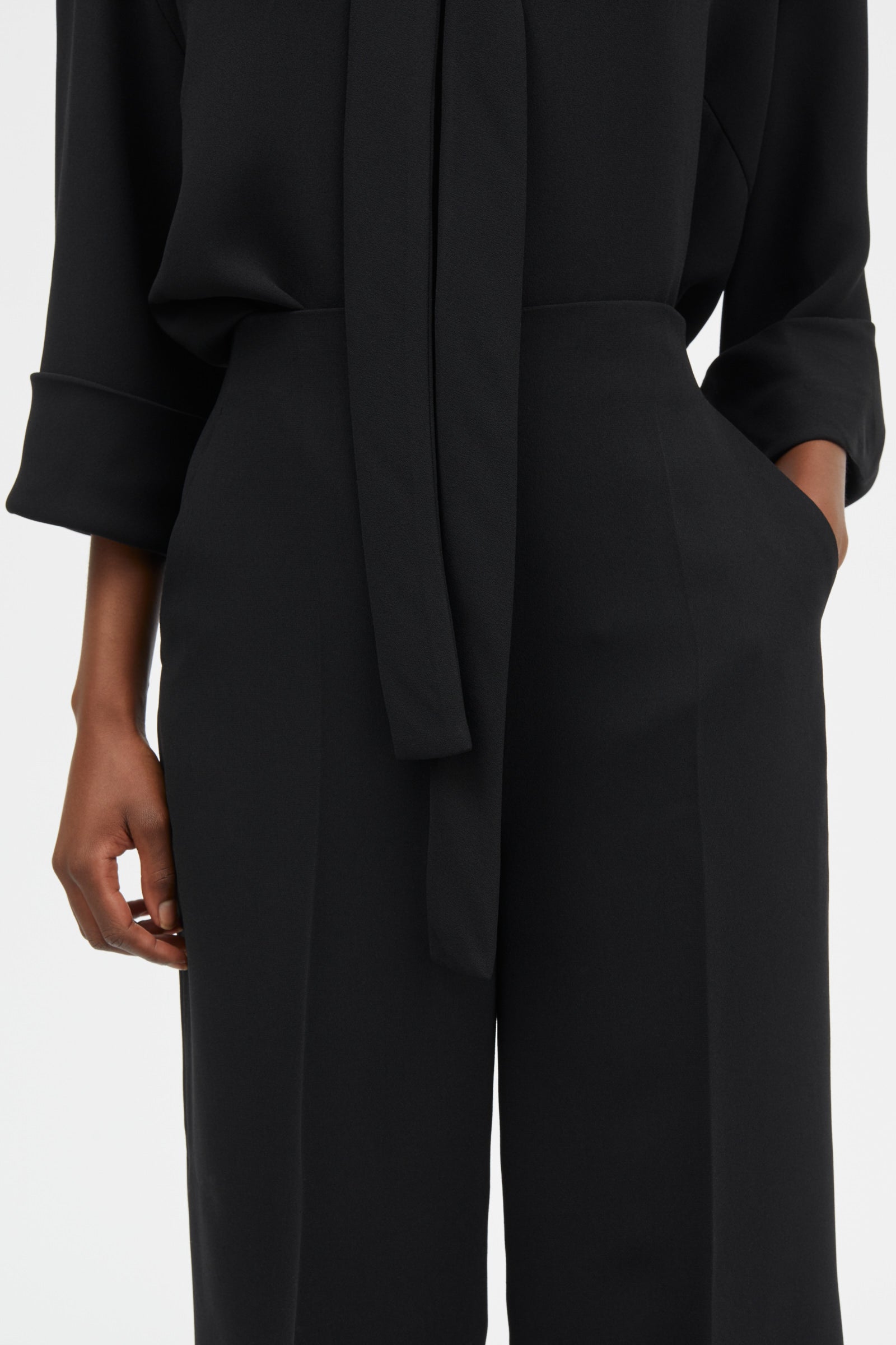 Mark Kenly Domino Tan Pallas Crepe Georgette Pants BLACK