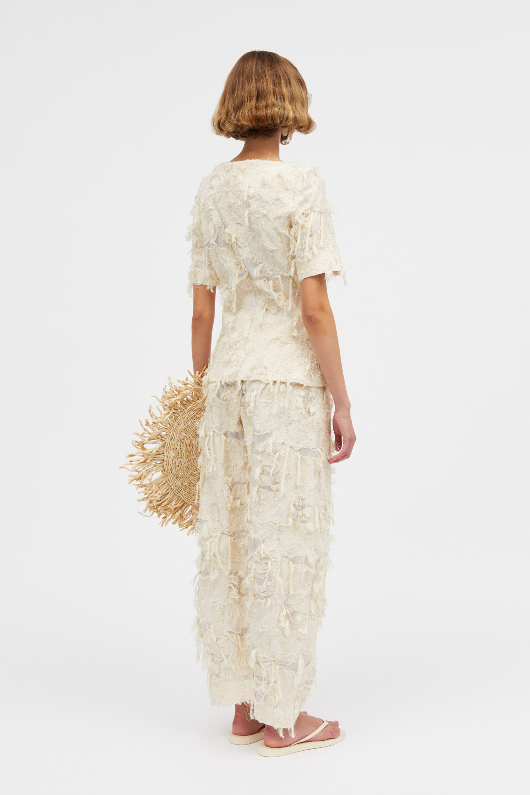 Mark Kenly Domino Tan Pyo-atelier Fringy Jacquard Pants Creme