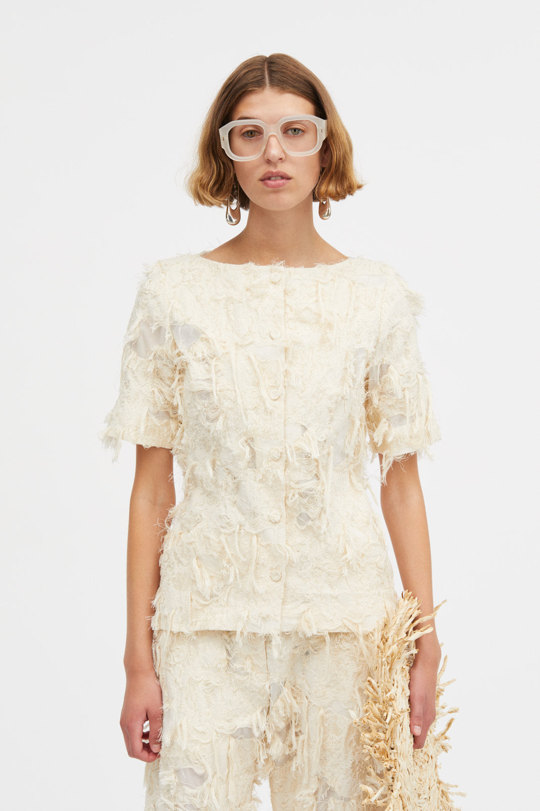Mark Kenly Domino Tan Pyo-atelier Fringy Jacquard Pants Creme
