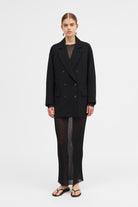 Mark Kenly Domino Tan Calia Crepe Georgette Coats BLACK