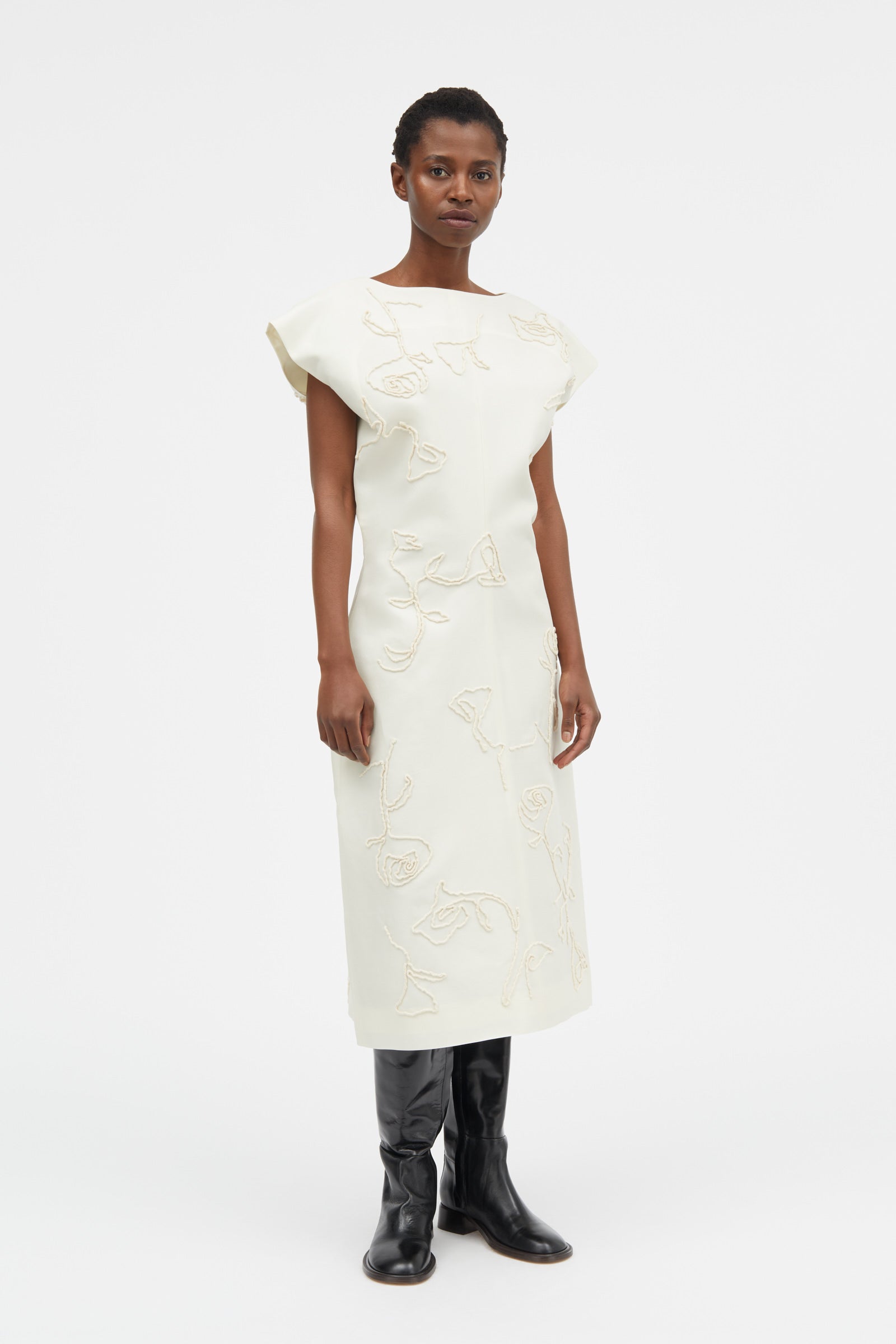 Mark Kenly Domino Tan Dina-atelier Silk Wool Twill Dresses IVORY