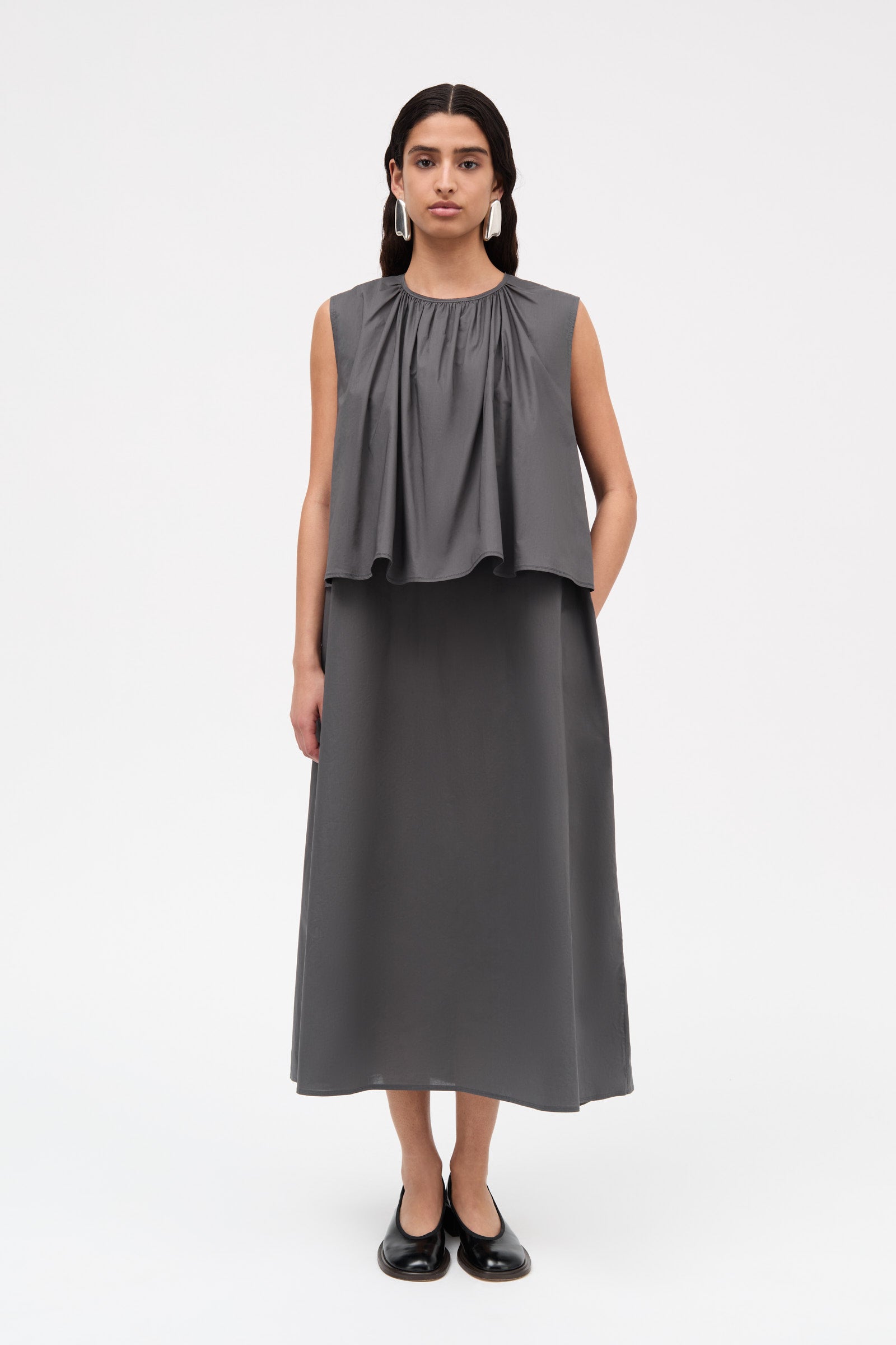 Mark Kenly Domino Tan Dorea Sheer Cotton Organic Dresses ANTRACIT