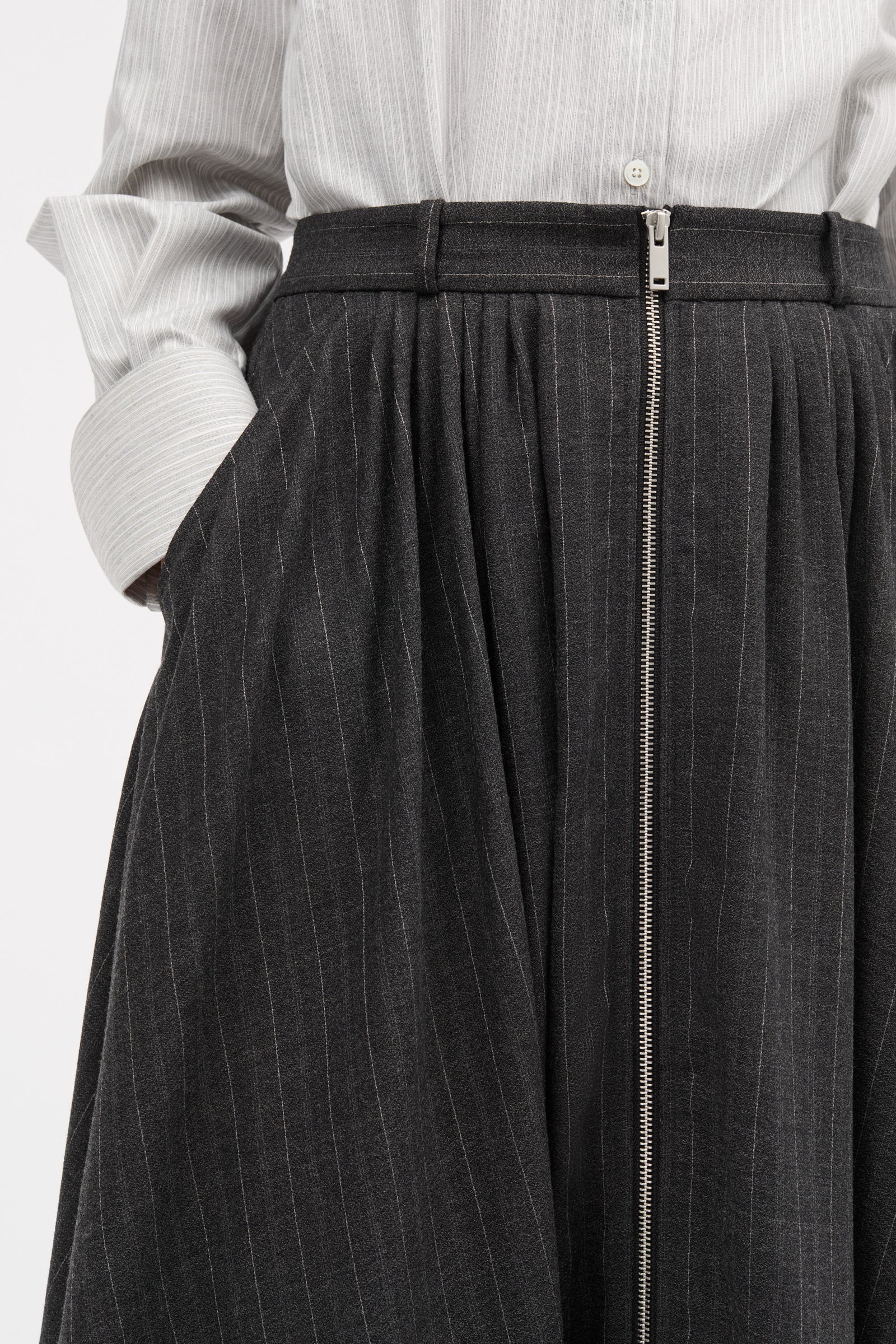 MKDT Studio Nosika Pinstripe Light Wool Skirts DARK GREY