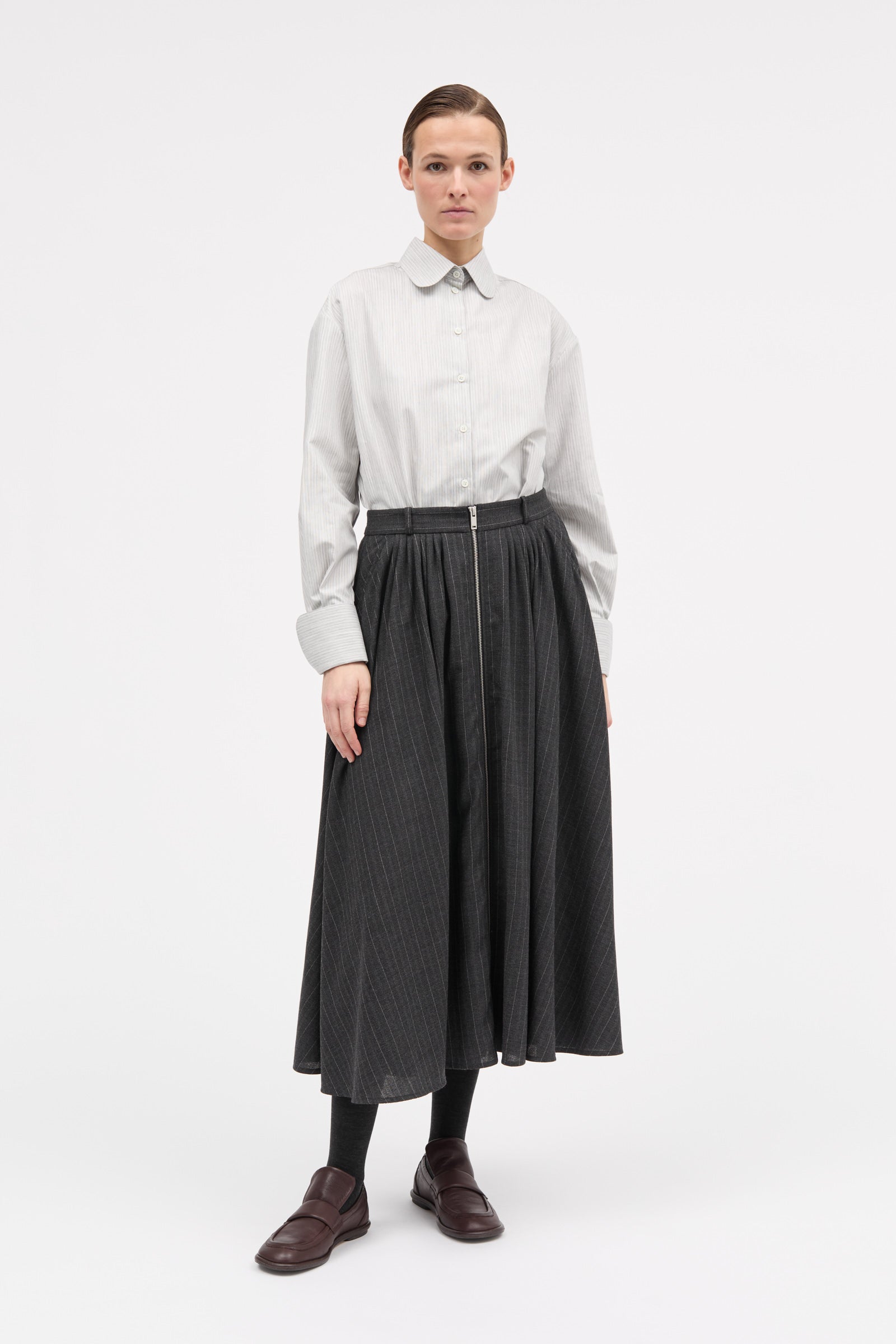 MKDT Studio Nosika Pinstripe Light Wool Skirts DARK GREY