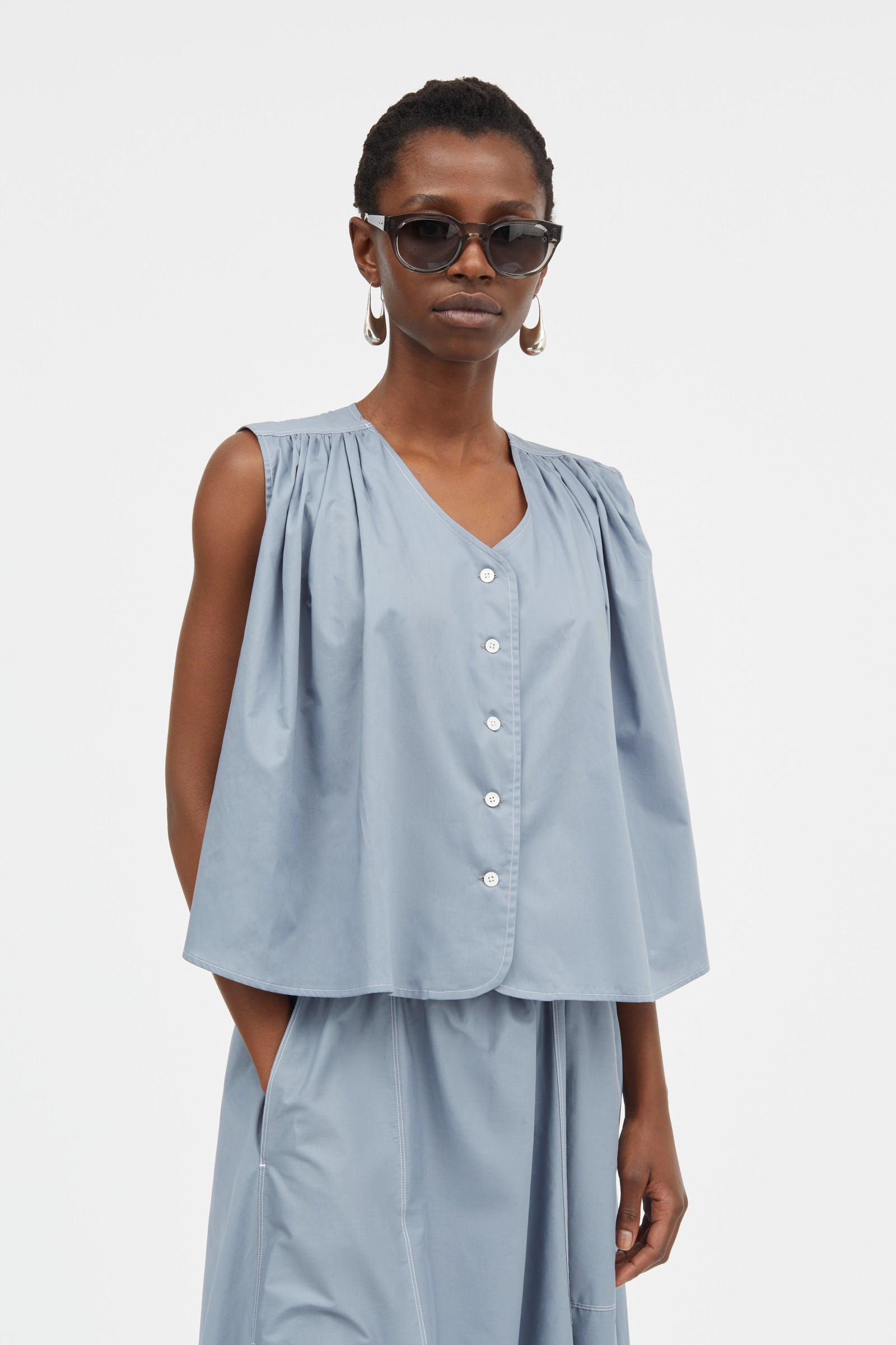 Mark Kenly Domino Tan Tahira Sheer Cotton Blouses BLUE